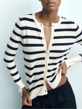 Zara Navy & Cream Striped Cardigan